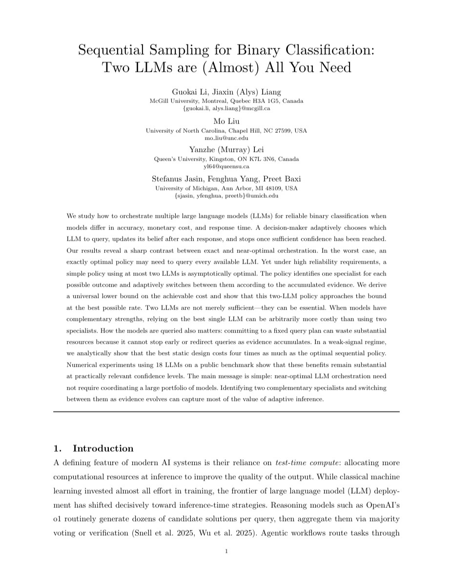 First page of Sequential Sampling for Binary Classification: Two LLMs are (Almost) All You Need